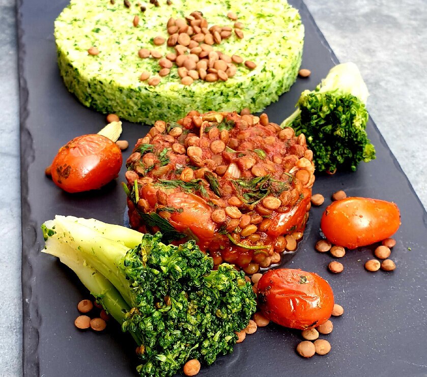 Broccoli Rice with Cardamom Lentils 