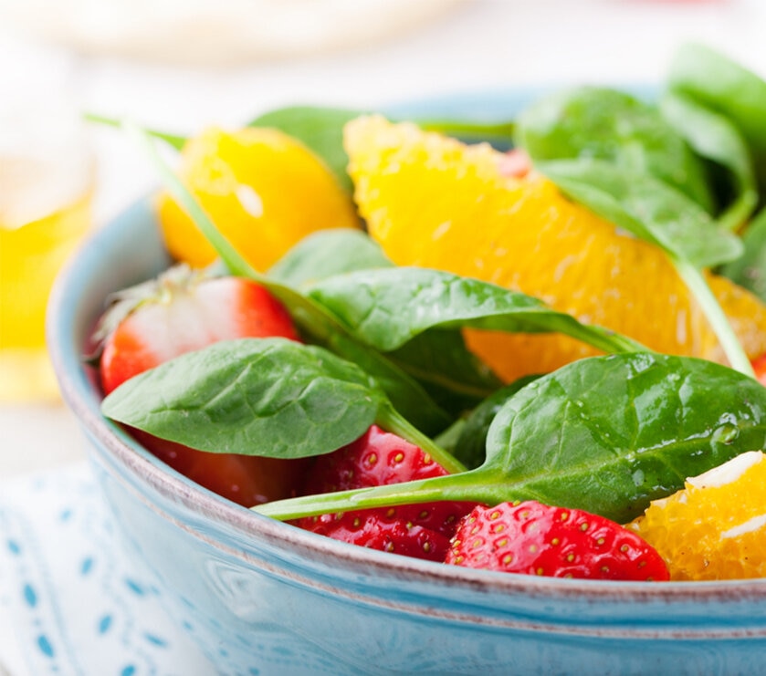 Spinach, Orange And Strawberry Salad With Honey Lime Dressing