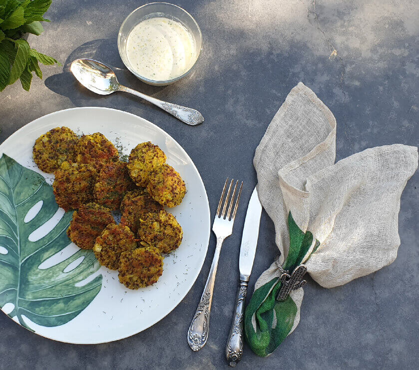 Turmeric Quinoa and Feta Cakes with Tahini 